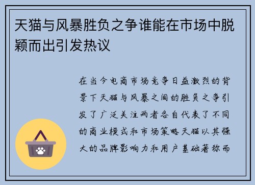 天猫与风暴胜负之争谁能在市场中脱颖而出引发热议